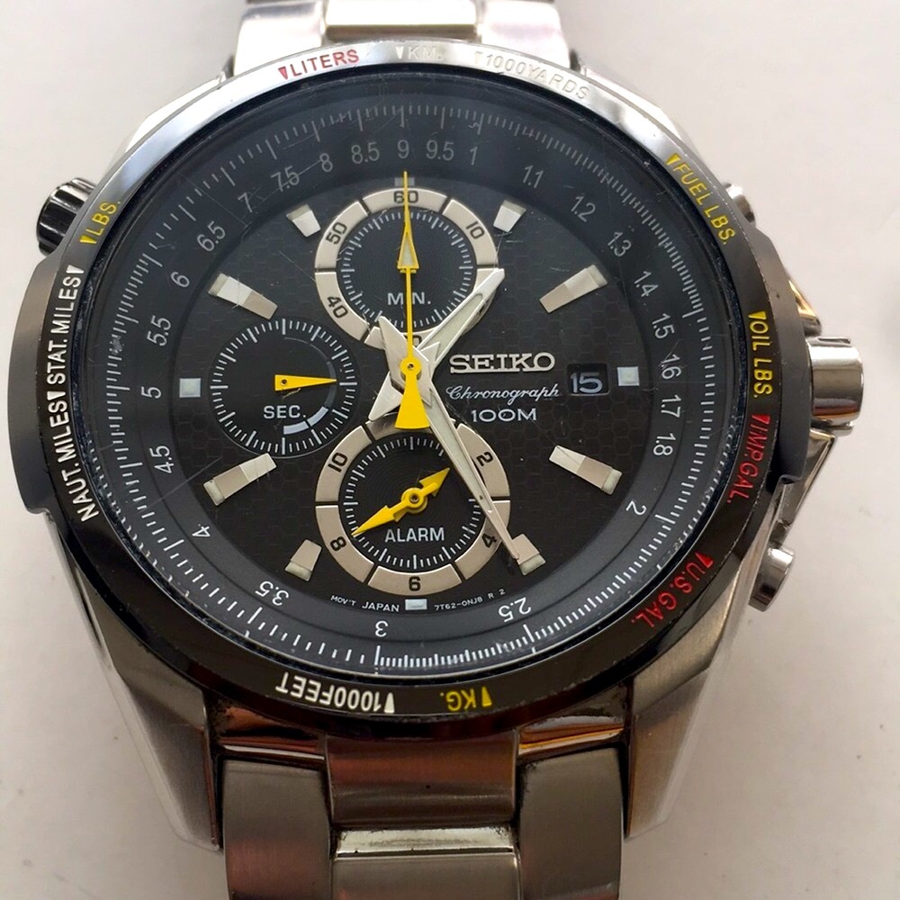SEIKO PILOTS FLIGHT MASTER 7T62-0KE0 100M CHRONOGRAPH ALARM IN SUBERB CONDITION